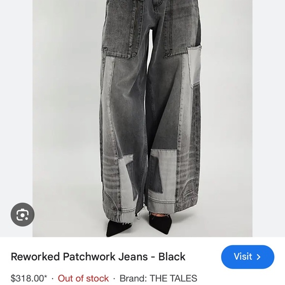 Free People The Tales Gray Black NWOT Gray Patchwork Wide Leg Jeans Reworked